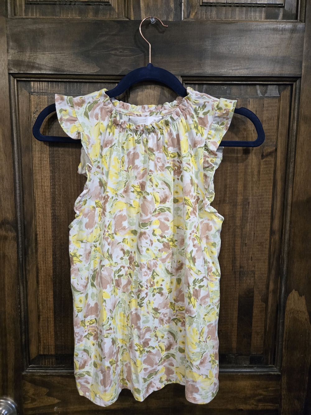 LC Lauren Conrad Yellow Pink Floral Ruffle Sleeve Blouse